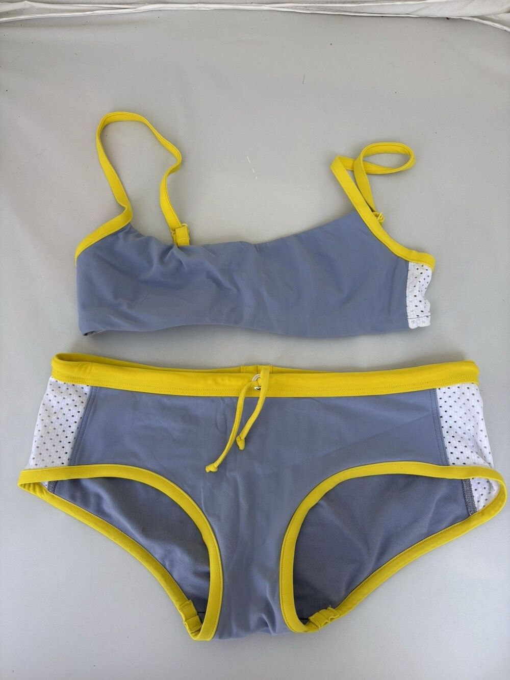 Victorias Secret Bikini Blue Yellow Hipster Sporty Swim Water Wire Women's S 6
